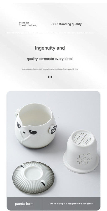 Adorable Panda Design Ceramic Tea Infuser Mug Set - 310ml Travel Crackle Glaze Cup with Lid & Strainer(green) Tristar Online
