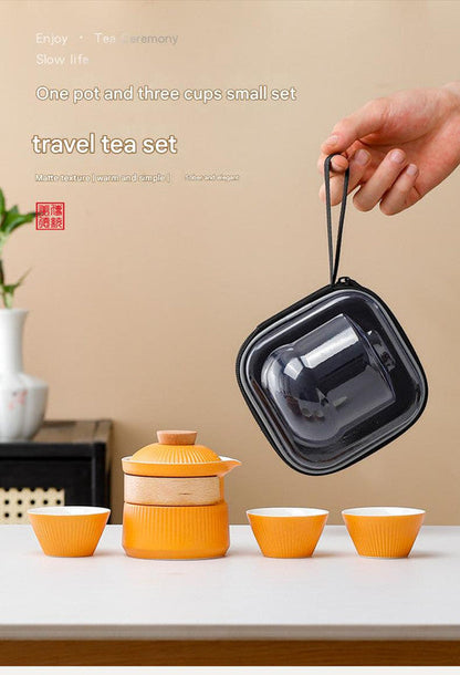 Portable Ceramic Travel Tea Set - One Pot Three Cups with Carrying Case, Elegant Frosted Finish(green) Tristar Online