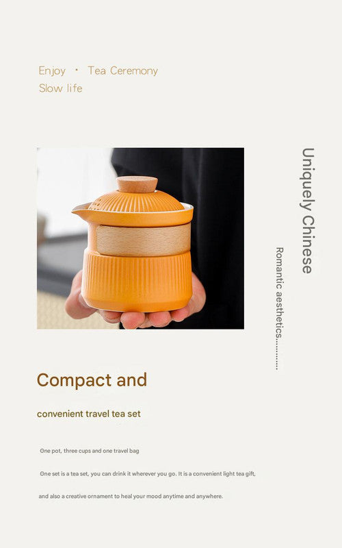 Portable Ceramic Travel Tea Set - One Pot Three Cups with Carrying Case, Elegant Frosted Finish(green) Tristar Online