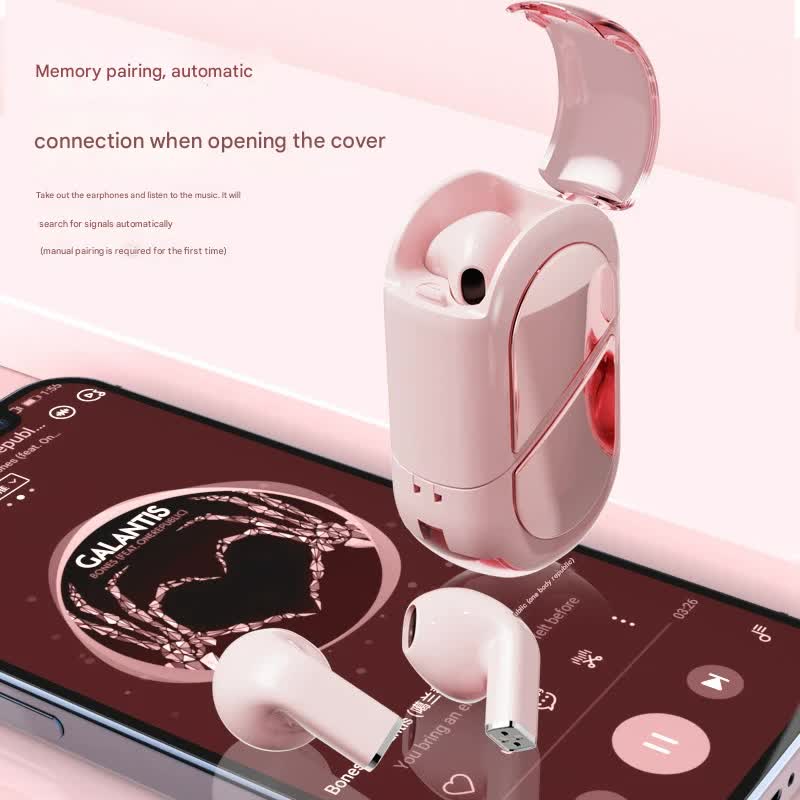 Mini True Wireless Bluetooth 5.3 Earbuds - Heart/Capsule Case, Touch Control, Auto-Connect(pink) Tristar Online