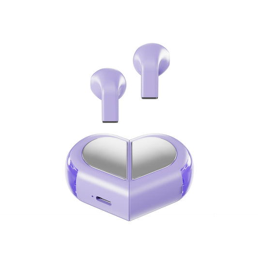 Mini True Wireless Bluetooth 5.3 Earbuds - Heart/Capsule Case, Touch Control, Auto-Connect(purple) Tristar Online