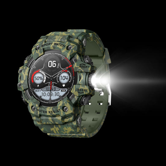 Rugged Outdoor Sport Smartwatch - HD Display, Compass, Flashlight, 100+ Sports Modes, Health Monitoring & Bluetooth Calls(Camouflage green) Tristar Online