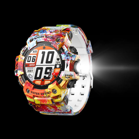 Rugged Outdoor Sport Smartwatch - HD Display, Compass, Flashlight, 100+ Sports Modes, Health Monitoring & Bluetooth Calls(Illusion pink) Tristar Online