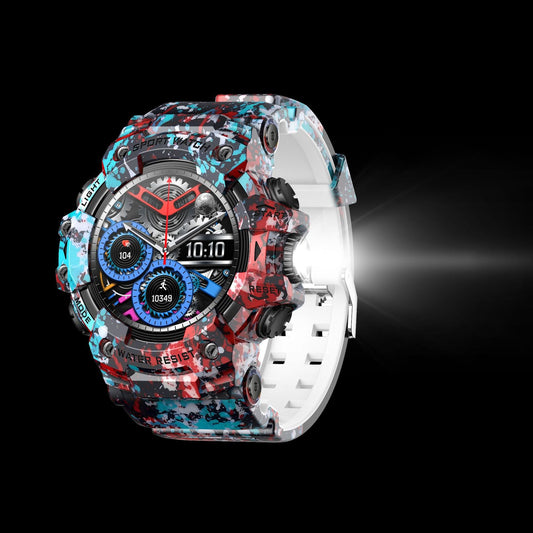 Rugged Outdoor Sport Smartwatch - HD Display, Compass, Flashlight, 100+ Sports Modes, Health Monitoring & Bluetooth Calls(Illusion blue) Tristar Online