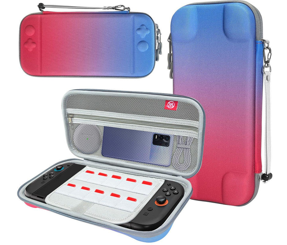 Portable Hard Shell Travel Case for Nintendo Switch/Switch Lite/OLED - Game Card Slots & Accessory Pocket(Gradient red and blue) Tristar Online