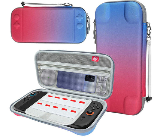 Portable Hard Shell Travel Case for Nintendo Switch/Switch Lite/OLED - Game Card Slots & Accessory Pocket(Gradient red and blue) Tristar Online