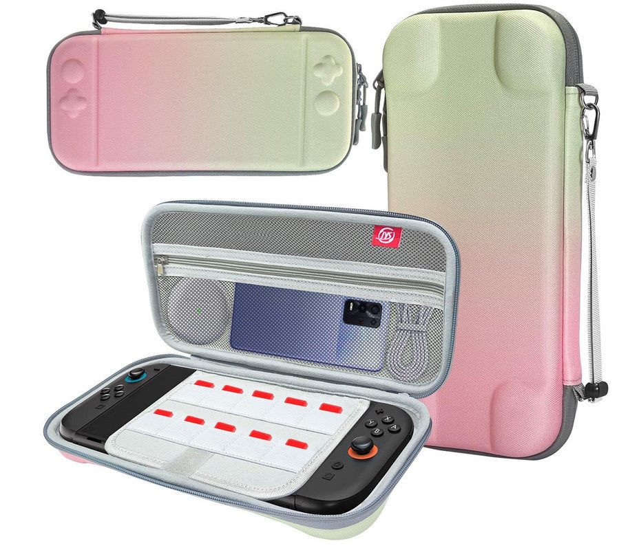 Portable Hard Shell Travel Case for Nintendo Switch/Switch Lite/OLED - Game Card Slots & Accessory Pocket(Gradient pink and green) Tristar Online