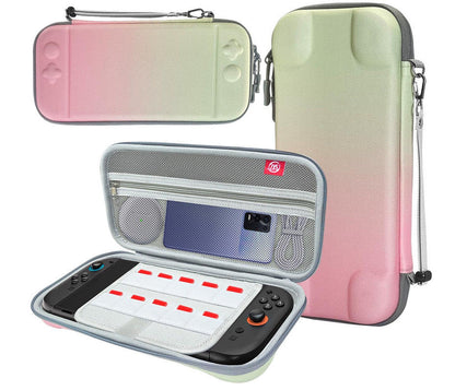 Portable Hard Shell Travel Case for Nintendo Switch/Switch Lite/OLED - Game Card Slots & Accessory Pocket(Gradient pink and green) Tristar Online