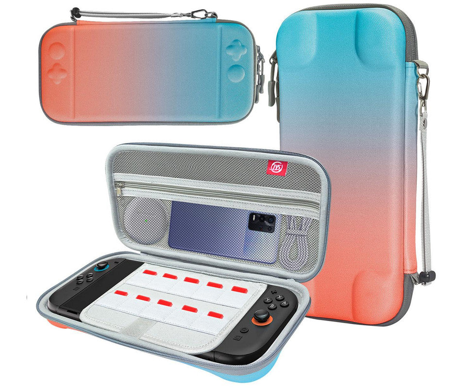 Portable Hard Shell Travel Case for Nintendo Switch/Switch Lite/OLED - Game Card Slots & Accessory Pocket(Gradient orange and blue) Tristar Online