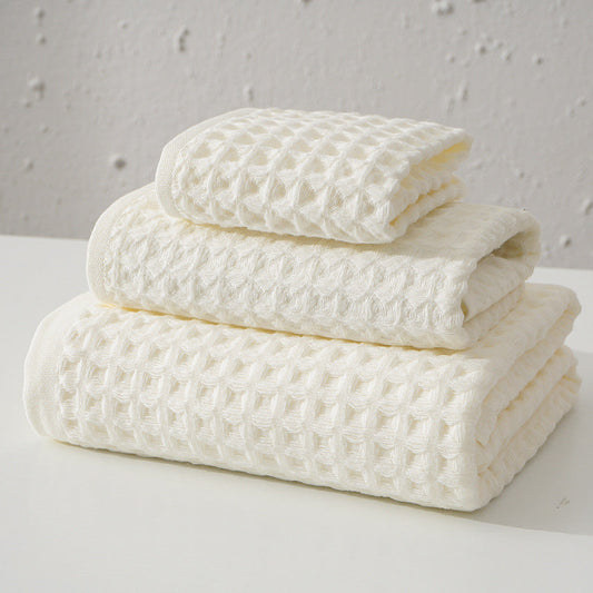 Luxurious 100% Cotton Waffle Weave Towel Set - 3-Piece Absorbent, Quick-Drying & Soft(White) Tristar Online