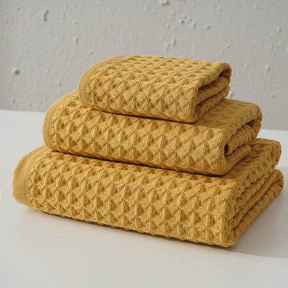 Luxurious 100% Cotton Waffle Weave Towel Set - 3-Piece Absorbent, Quick-Drying & Soft(Yellow) Tristar Online