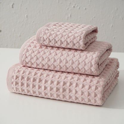 Luxurious 100% Cotton Waffle Weave Towel Set - 3-Piece Absorbent, Quick-Drying & Soft(Pink) Tristar Online