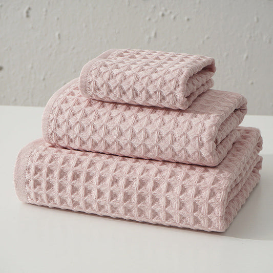 Luxurious 100% Cotton Waffle Weave Towel Set - 3-Piece Absorbent, Quick-Drying & Soft(Pink) Tristar Online