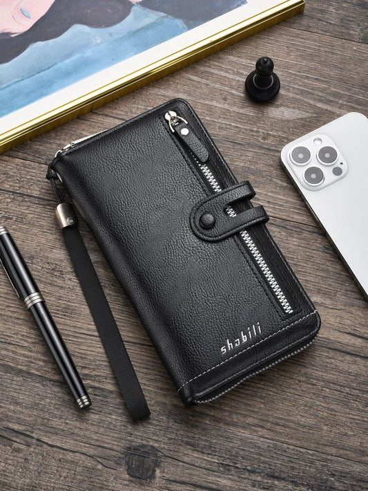 Two pieces High-Capacity PU Leather Clutch Wallet - Unisex Design with Wrist Strap, Zipper & Multiple Card Slots(black) Tristar Online