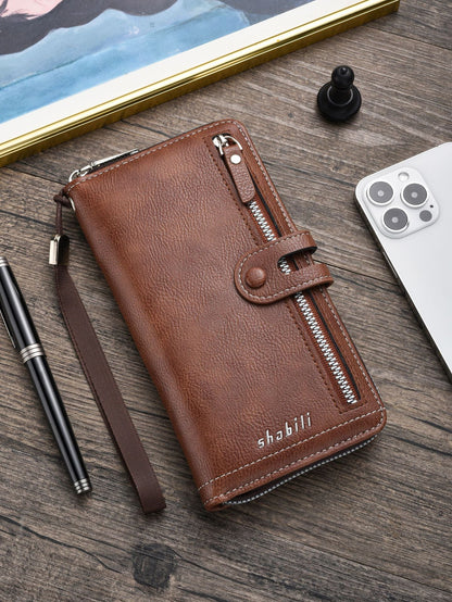 Two pieces High-Capacity PU Leather Clutch Wallet - Unisex Design with Wrist Strap, Zipper & Multiple Card Slots(Light brown) Tristar Online