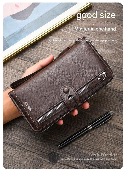 Two pieces High-Capacity PU Leather Clutch Wallet - Unisex Design with Wrist Strap, Zipper & Multiple Card Slots(Light brown) Tristar Online