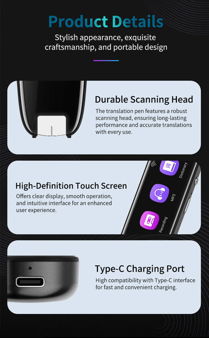 Smart AI Scan & Voice Translator Pen - 112+ Languages, Offline Mode, HD Touchscreen & Dictionary(black) Tristar Online