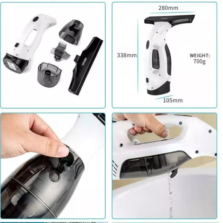 Cordless Window & Surface Vacuum Cleaner Kit - Rechargeable, Streak-Free Squeegee with Spray Bottle(White) Tristar Online