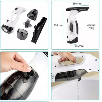 Cordless Window & Surface Vacuum Cleaner Kit - Rechargeable, Streak-Free Squeegee with Spray Bottle(White) Tristar Online