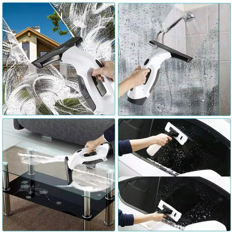 Cordless Window & Surface Vacuum Cleaner Kit - Rechargeable, Streak-Free Squeegee with Spray Bottle(White) Tristar Online