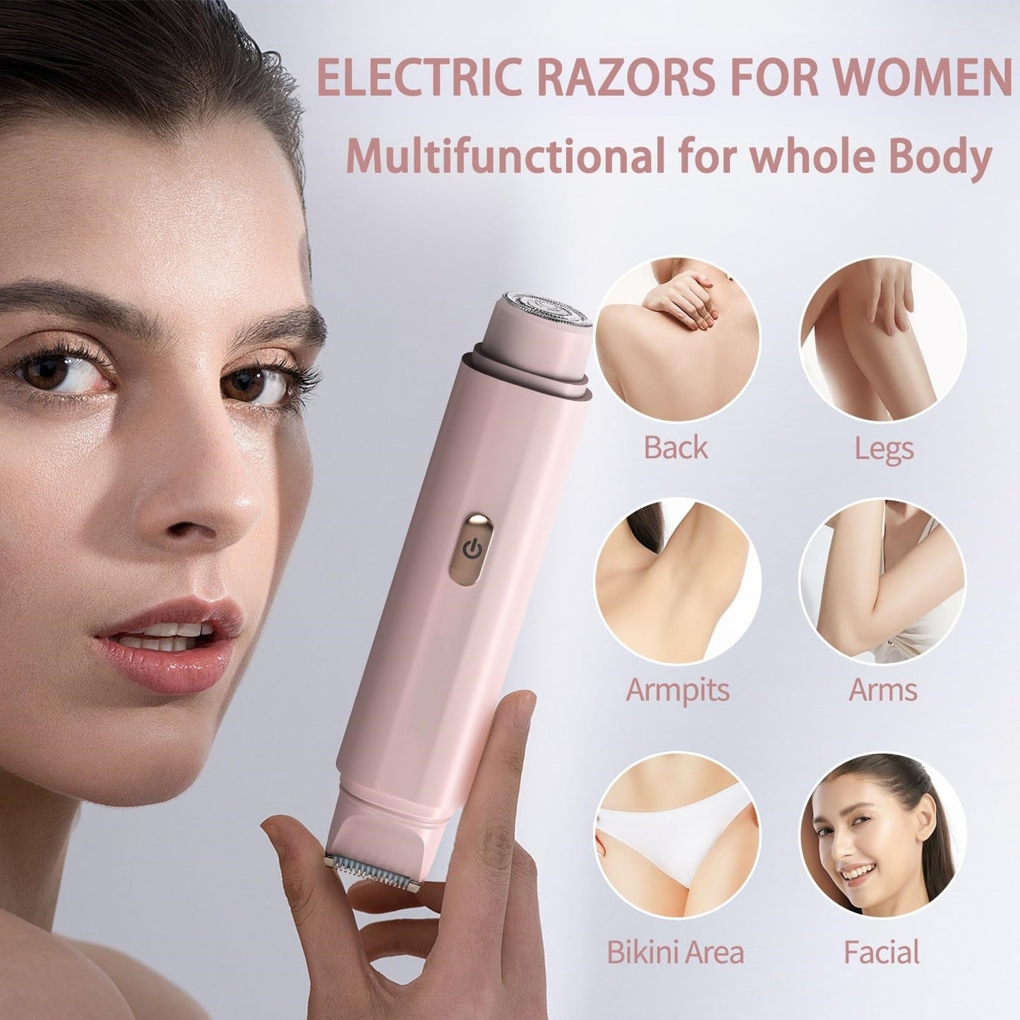 2-in-1 Women's Electric Body Shaver & Facial Trimmer - IPX7 Waterproof, Dual Head with Ceramic Blades, USB Rechargeable(Pink) Tristar Online