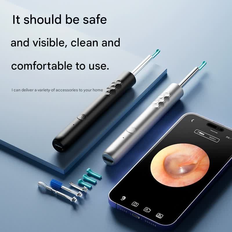 Smart Visual Ear Cleaner with HD WiFi Camera - Gentle Silicone Tips, USB-C Rechargeable Otoscope for Safe Ear Wax Removal(Black low-level version) Tristar Online