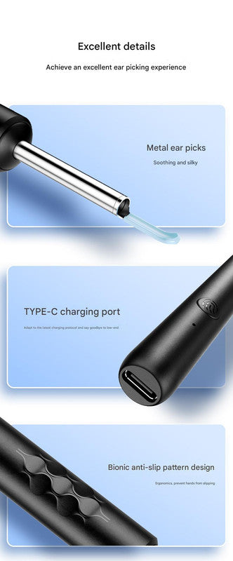 Smart Visual Ear Cleaner with HD WiFi Camera - Gentle Silicone Tips, USB-C Rechargeable Otoscope for Safe Ear Wax Removal(Black low-level version) Tristar Online