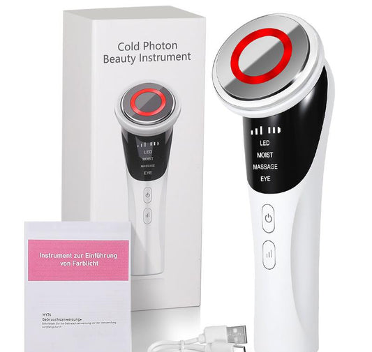 White Multifunctional Facial Beauty Wand with LED Photon Therapy, Hot Compress & Sonic Vibration(White) Tristar Online
