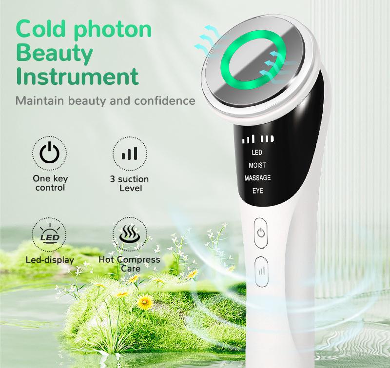 White Multifunctional Facial Beauty Wand with LED Photon Therapy, Hot Compress & Sonic Vibration(White) Tristar Online