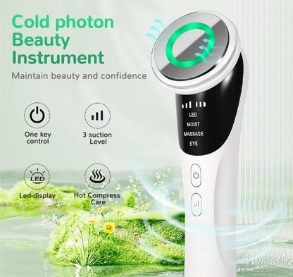 White Multifunctional Facial Beauty Wand with LED Photon Therapy, Hot Compress & Sonic Vibration(White) Tristar Online