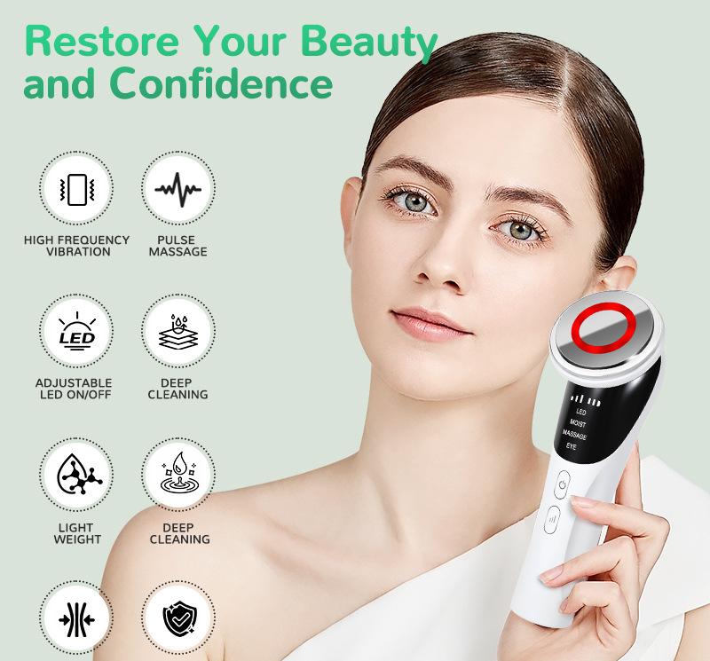 White Multifunctional Facial Beauty Wand with LED Photon Therapy, Hot Compress & Sonic Vibration(White) Tristar Online