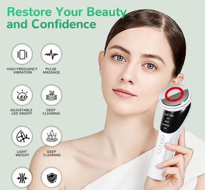 White Multifunctional Facial Beauty Wand with LED Photon Therapy, Hot Compress & Sonic Vibration(White) Tristar Online