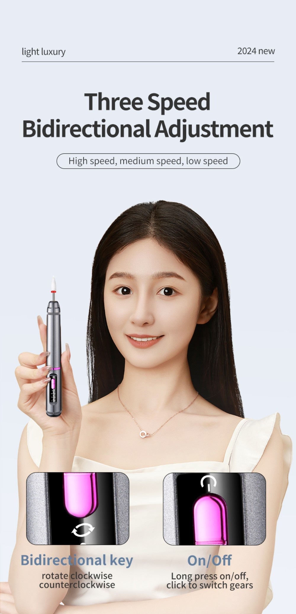 Professional Electric Nail Drill Pen Kit - 3-Speed, Bidirectional, Rechargeable Manicure & Pedicure Tool(Silver Gray) Tristar Online