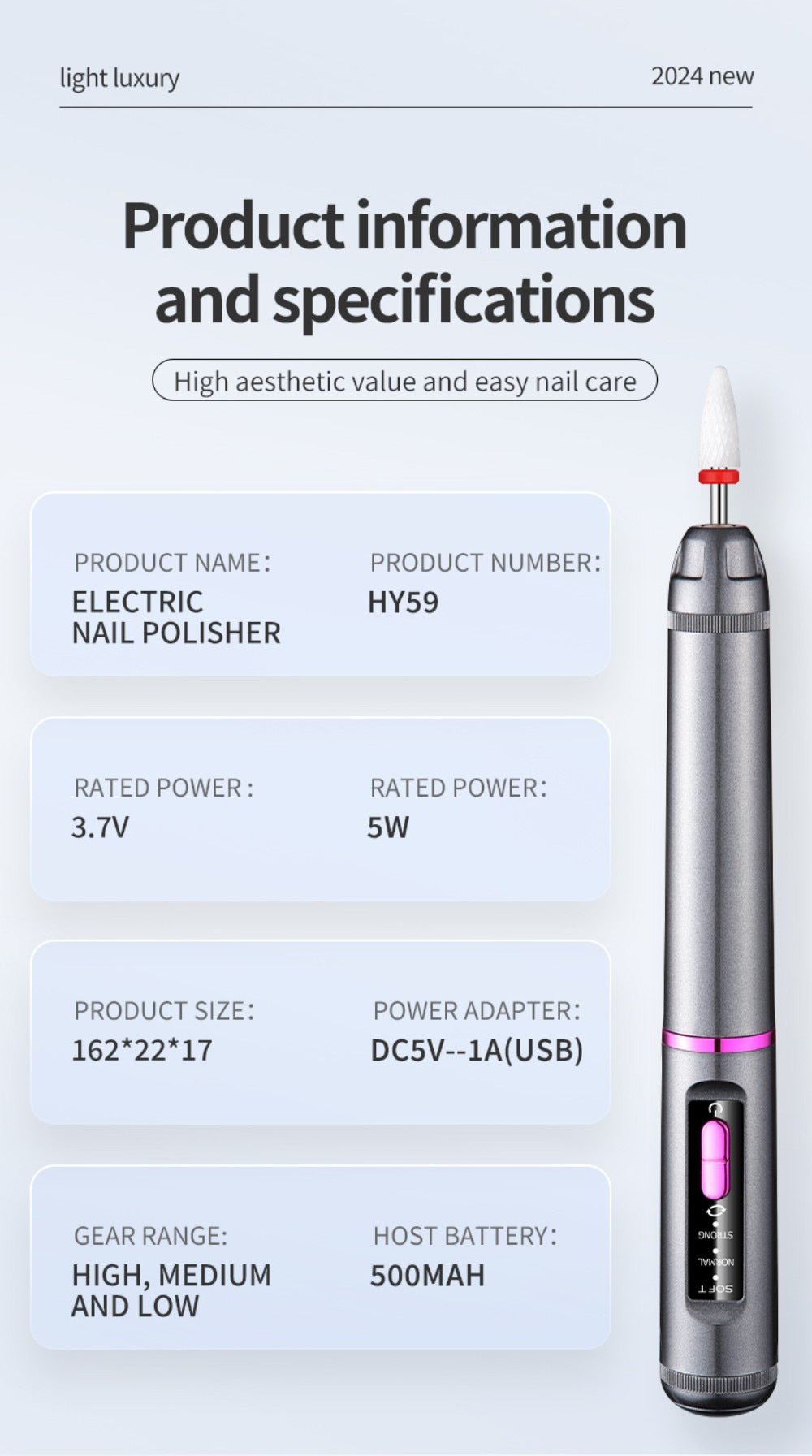 Professional Electric Nail Drill Pen Kit - 3-Speed, Bidirectional, Rechargeable Manicure & Pedicure Tool(Silver Gray) Tristar Online