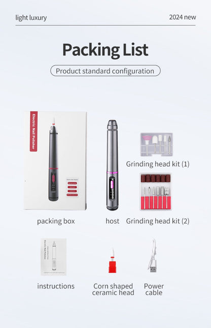 Professional Electric Nail Drill Pen Kit - 3-Speed, Bidirectional, Rechargeable Manicure & Pedicure Tool(Silver Gray) Tristar Online