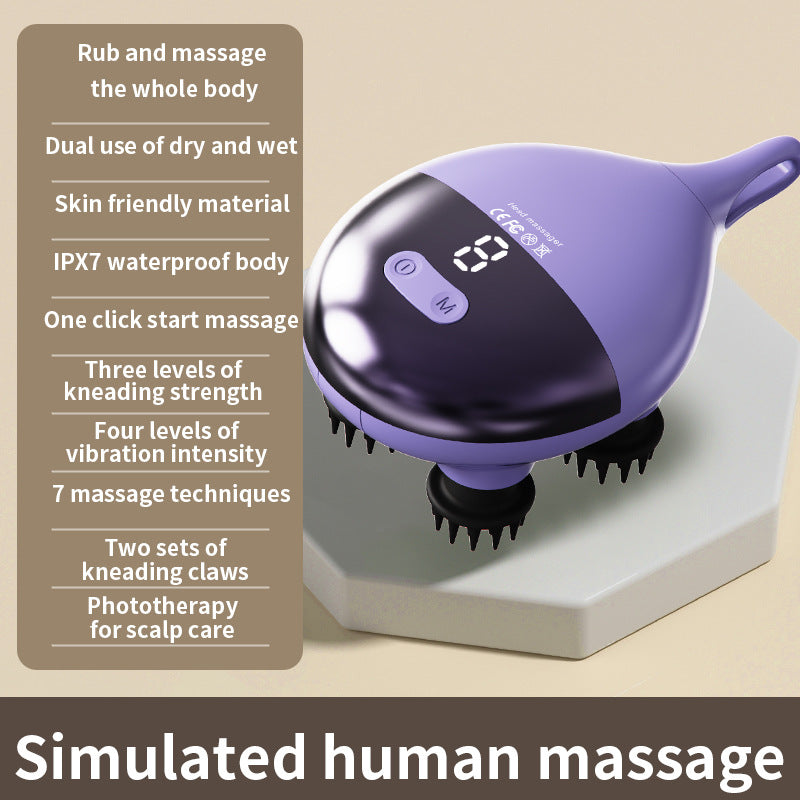 Intelligent 3D Electric Head & Scalp Massager - 7 Massage Techniques, IPX7 Waterproof, Rechargeable(Purple) Tristar Online