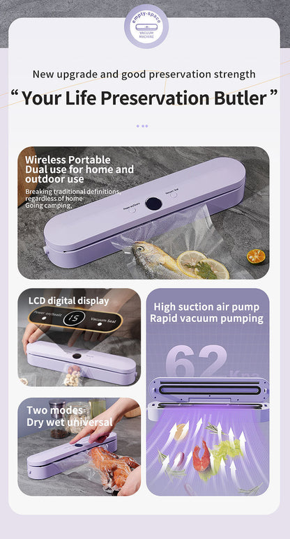 Wireless Portable Vacuum Sealing Machine - Automatic Food Sealer with LCD Display & Dual Modes(Purple) Tristar Online