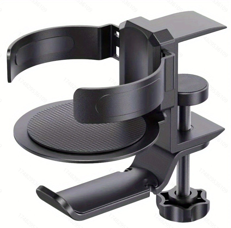 Two desktop clip-on cup holders and headphone hanger - adjustable, non-slip silicone, maximum load 15KG(black) Tristar Online