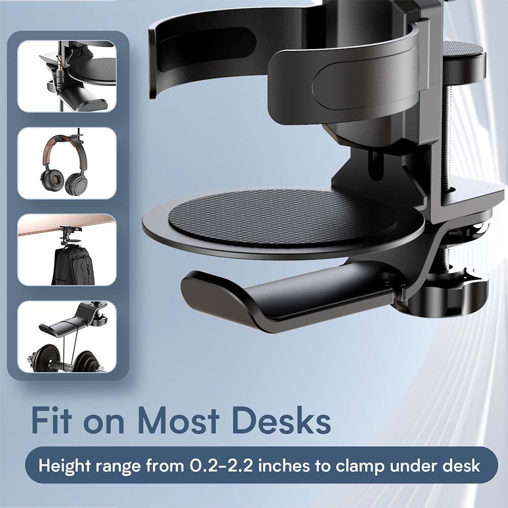 Two desktop clip-on cup holders and headphone hanger - adjustable, non-slip silicone, maximum load 15KG(black) Tristar Online