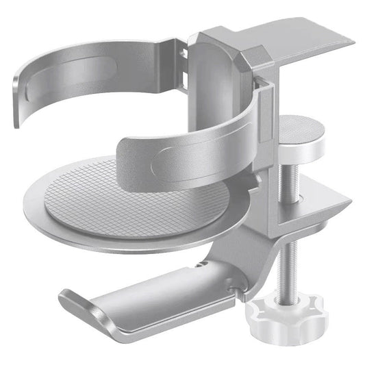 Two desktop clip-on cup holders and headphone hanger - adjustable, non-slip silicone, maximum load 15KG(silver) Tristar Online