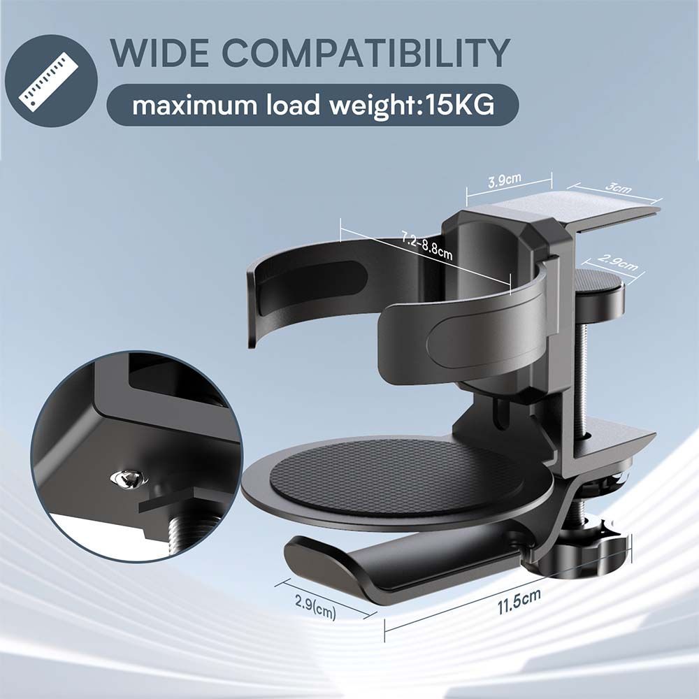 Two desktop clip-on cup holders and headphone hanger - adjustable, non-slip silicone, maximum load 15KG(silver) Tristar Online