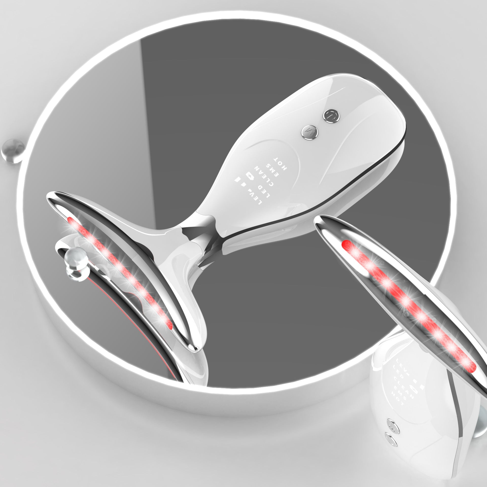 Multi-Function Facial & Neck Massager with LED Light Therapy, EMS & Warm Import - Rechargeable Skin Care Device(White) Tristar Online