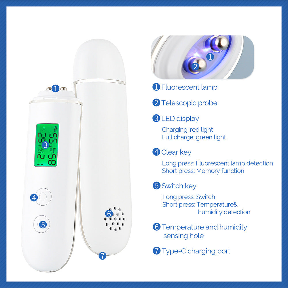 Smart Skin Analyzer with Multi-Function Detection - Measures Hydration, Oil, Elasticity, Skin Age & Fluorescent Agent Test(White) Tristar Online