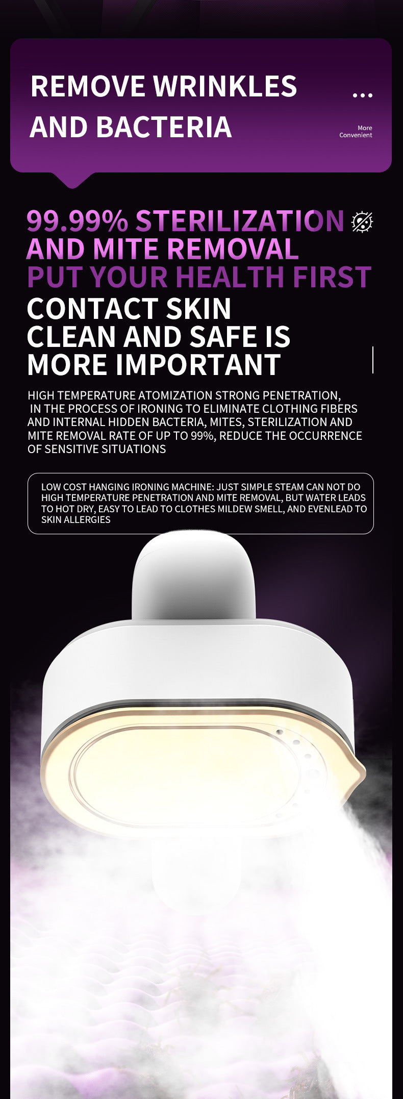 Portable Handheld Garment Steamer & Mini Iron - Smart Temperature Control, Rapid Heating & Powerful Steam for All Fabrics(White) Tristar Online