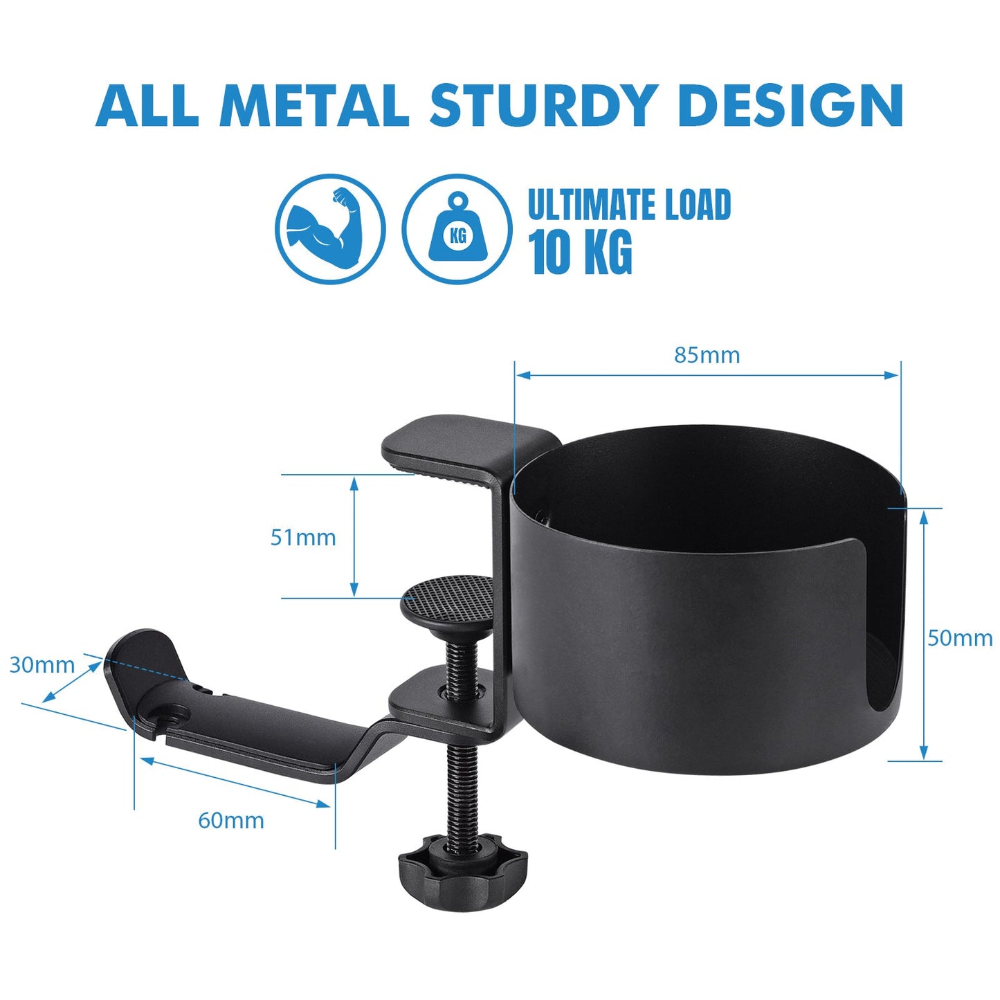 Heavy-Duty All-Metal Desk Clamp with 360-Degree Swivel Headphone Hanger & Cup Holder(black) Tristar Online