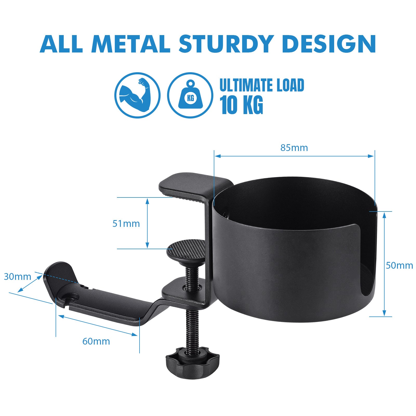 Heavy-Duty All-Metal Desk Clamp with 360-Degree Swivel Headphone Hanger & Cup Holder(black) Tristar Online