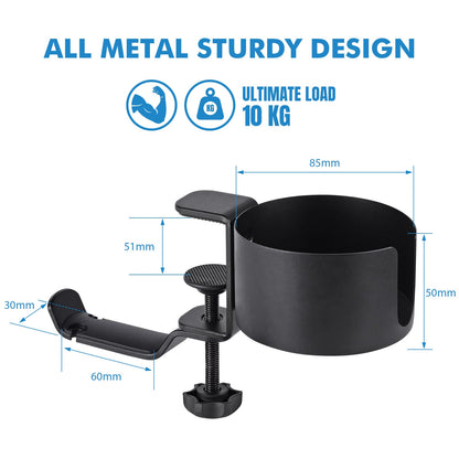 Heavy-Duty All-Metal Desk Clamp with 360-Degree Swivel Headphone Hanger & Cup Holder(black) Tristar Online