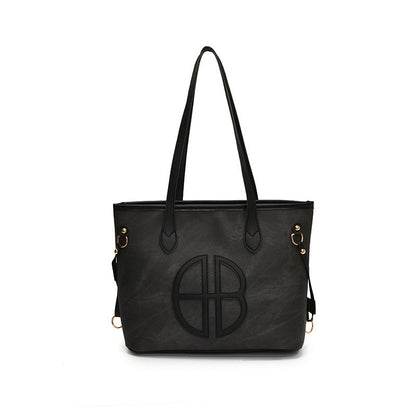 Stylish Large Capacity Tote Bag with PU Leather Trim & Logo Detail(black) Tristar Online