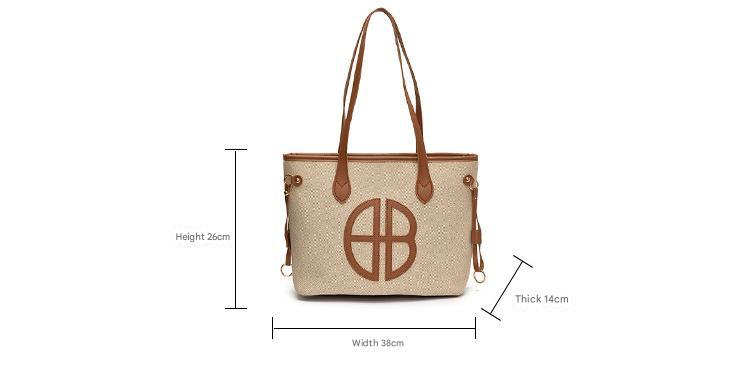 Stylish Large Capacity Tote Bag with PU Leather Trim & Logo Detail(Blue and Brown) Tristar Online
