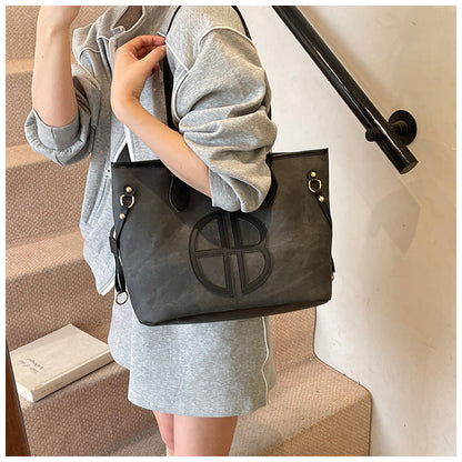Stylish Large Capacity Tote Bag with PU Leather Trim & Logo Detail(Blue with Silver) Tristar Online